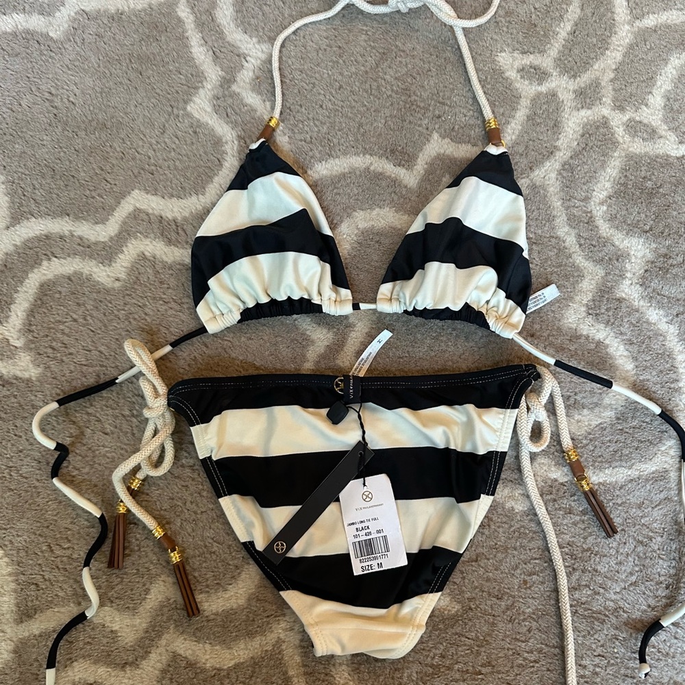 Vix Jambo black & white stripe bikini medium